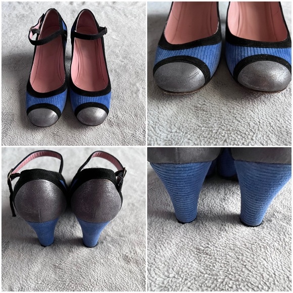 Marc Jacobs Vintage Y2K Corduroy Metallic Suede Mary Jane Pinup Heels 36.5 - Picture 4 of 17